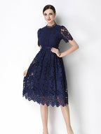Hollow-out Water-soluble Lace Midi Dress