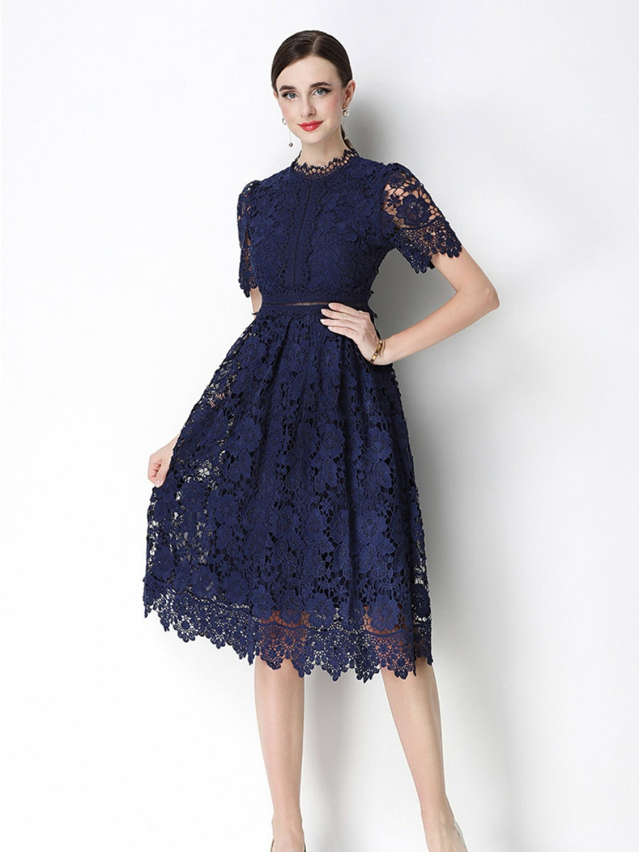 Hollow-out Water-soluble Lace Midi Dress