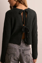 Crewneck Bow Knot Ribbed Knit Sweater