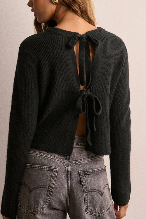 Crewneck Bow Knot Ribbed Knit Sweater