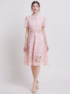 Lace Waist-cinching Hollow-out Midi Dress