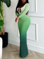 Deep V Gradient Backless Hip-hugging Sexy Stretch Maxi Dresses