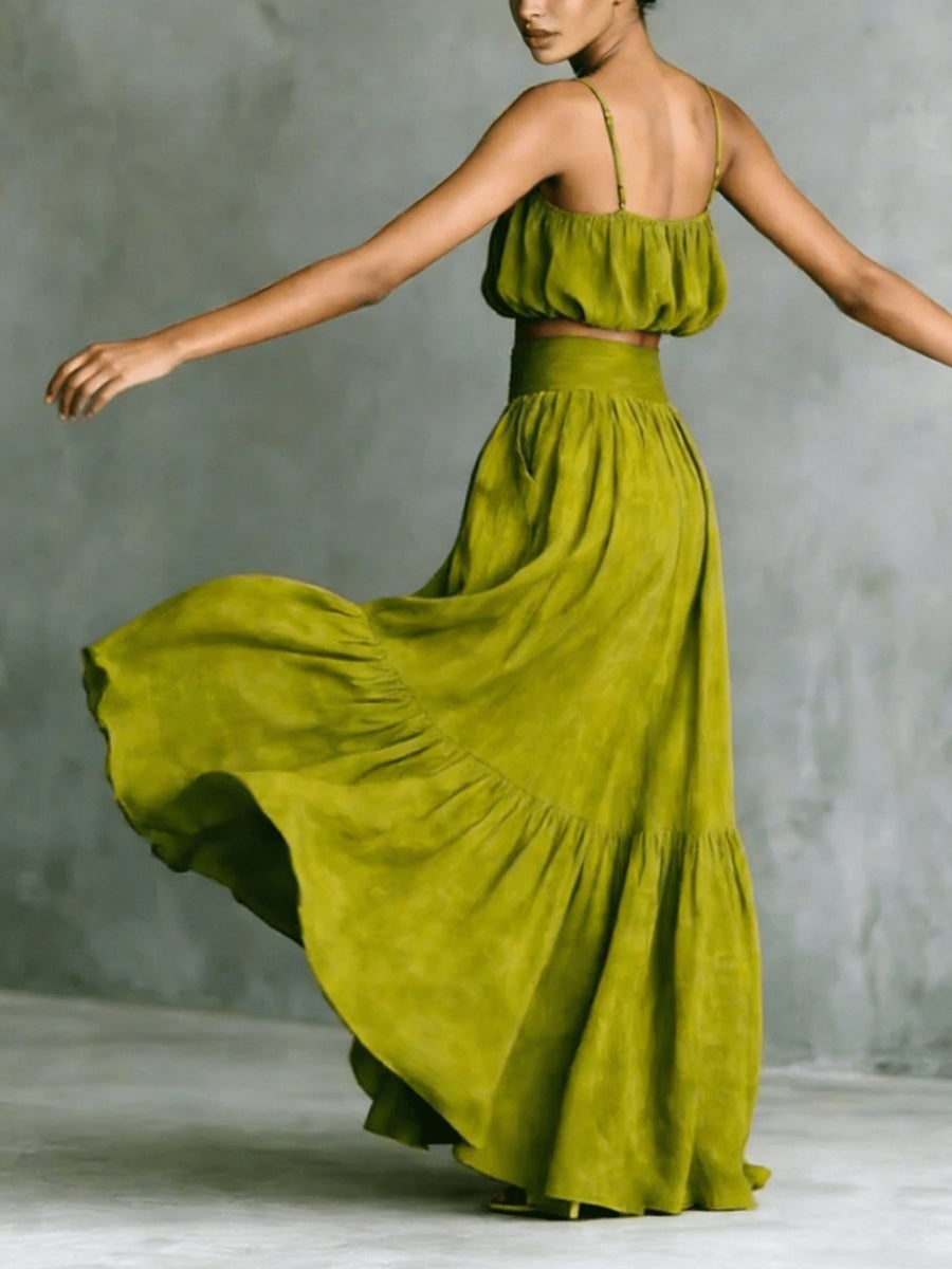 Strapless Loose Cropped High-waisted Midi Skirt Set 2-piece Sets