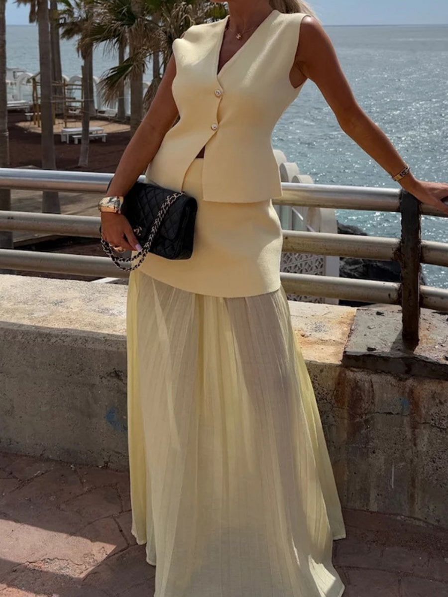 Buttons Vest Top Wide-leg Pants Set 2-piece Sets