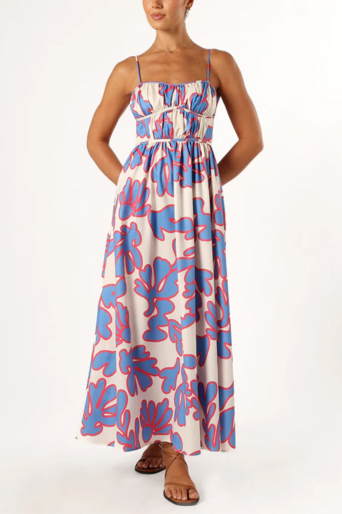 Spaghetti Strap High Waist Printed Maxi Holiday Dress