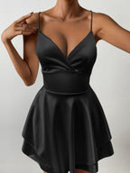 V-neck Camisoles Satin Mini&Short Dresses