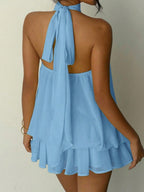 Halter Backless Lace Up Bud Polka Dots Mini&Short Dresses