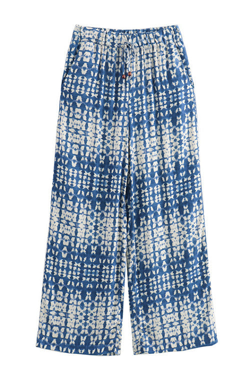 Drawstring Elastic Waist Wide Leg Printed Pants