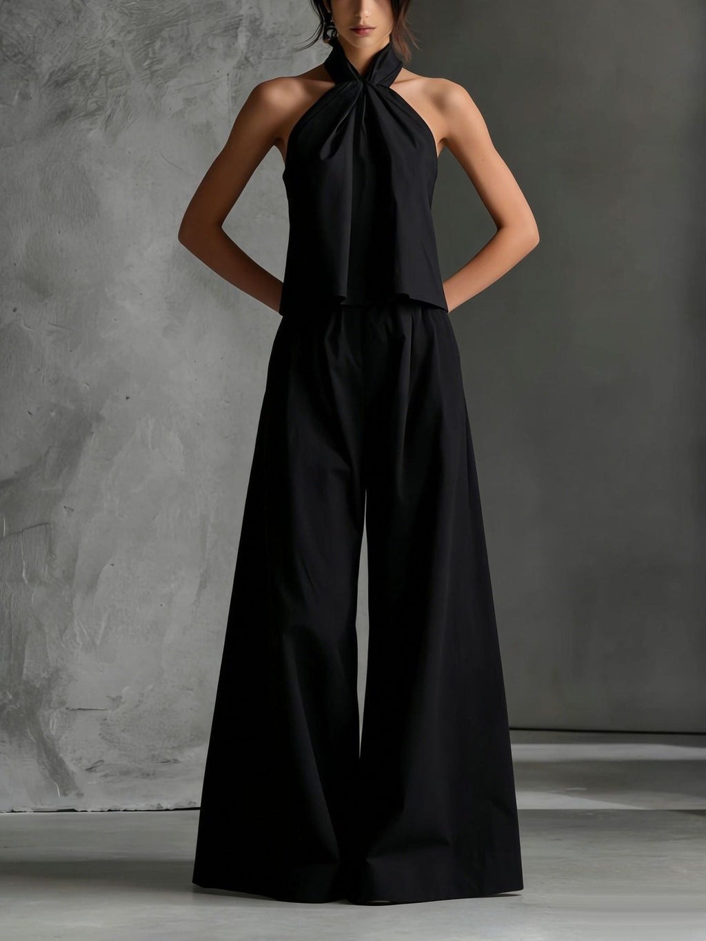 Loose Sleeveless Top And High-waisted Wide-leg Pants Two-piece Set