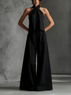 Loose Sleeveless Top And High-waisted Wide-leg Pants Two-piece Set