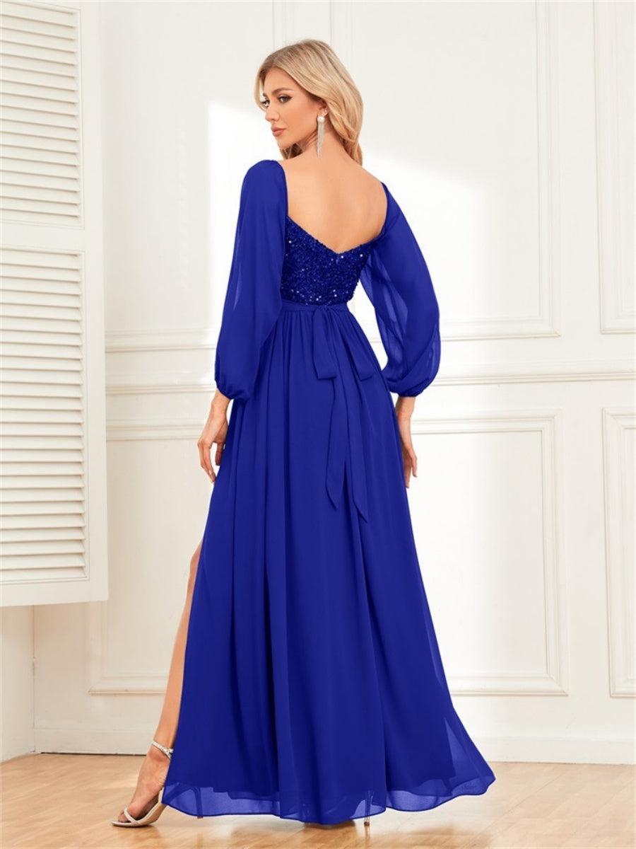 Sequins Sequins Chiffon Slit Formal Dress Maxi Dresses