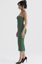 Floral Lace Underwire Corset Spaghetti Strap Paneled Seam Midi Dress
