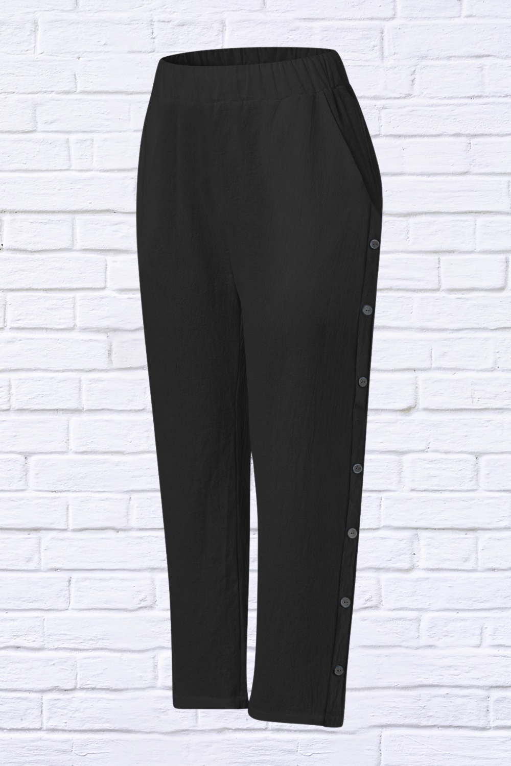 Full Size Side Decor Button Casual Wide Leg Pants Plus Size