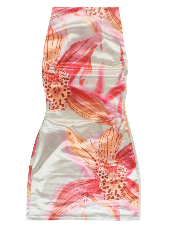 Resort-style Floral Print Backless Sexy Bodycon Mini Dress