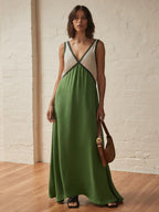 V-neck Sleeveless Color-blocked Maxi Dress