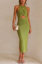 Twist Front Cut Out Side Split Bodycon Tank Dress