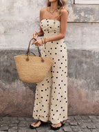 Retro Polka Dots High-waisted Wide-leg Pants Vacation Jumpsuits