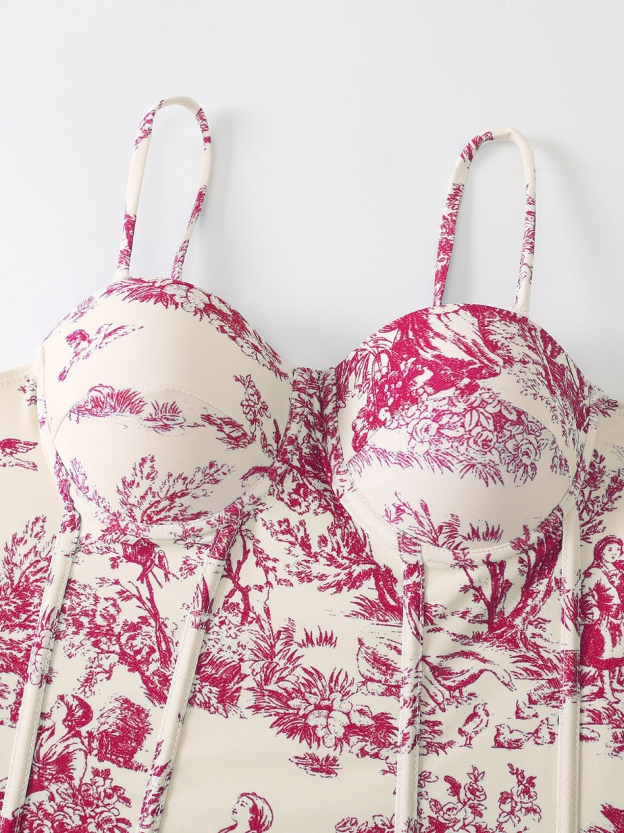 One-piece Swimsuit, Tight-fitting And Slimming, Retro-style Strappy