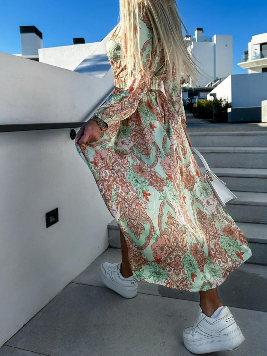 Printed Belts Wrap-up Maxi Dresses