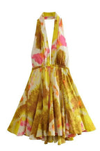 Deep V Neck Halter Backless Printed Mini Vacation Dress