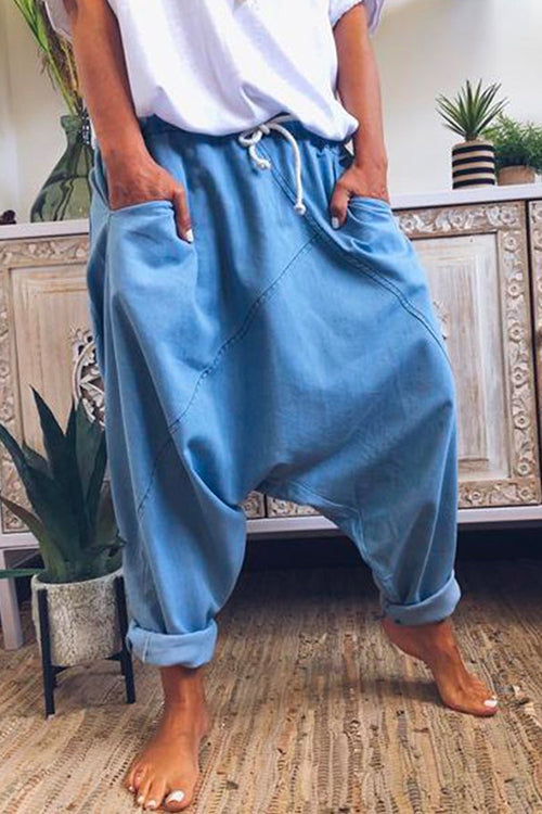Solid Drawstring Waist Hippie Harem Pants