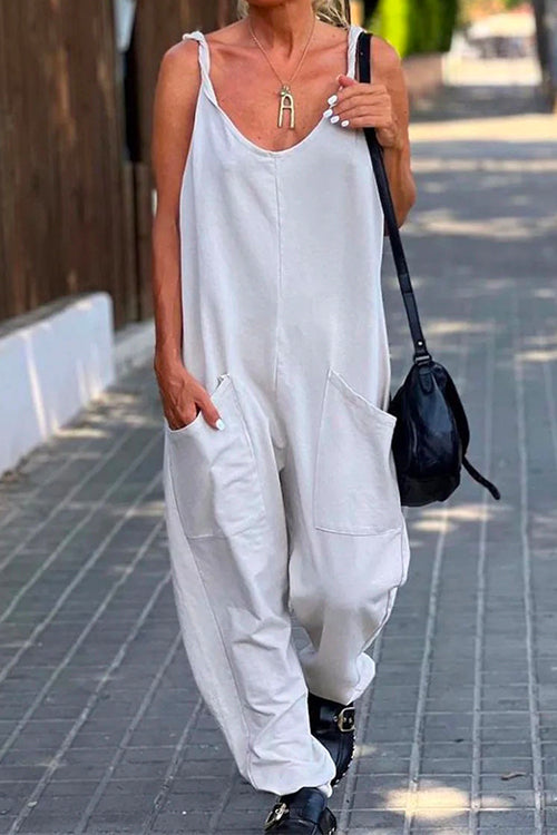 Scoop Neck Pockets Solid Slouchy Cami Jumpsuit