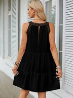 A-line Short Dress With Hollowed-out Lace Trim And Halter Neck