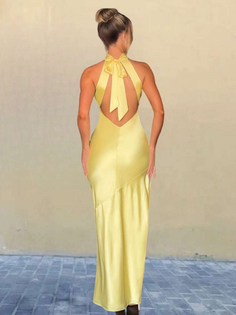 Halter Slits Satin Maxi Dresses