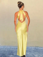 Halter Slits Satin Maxi Dresses
