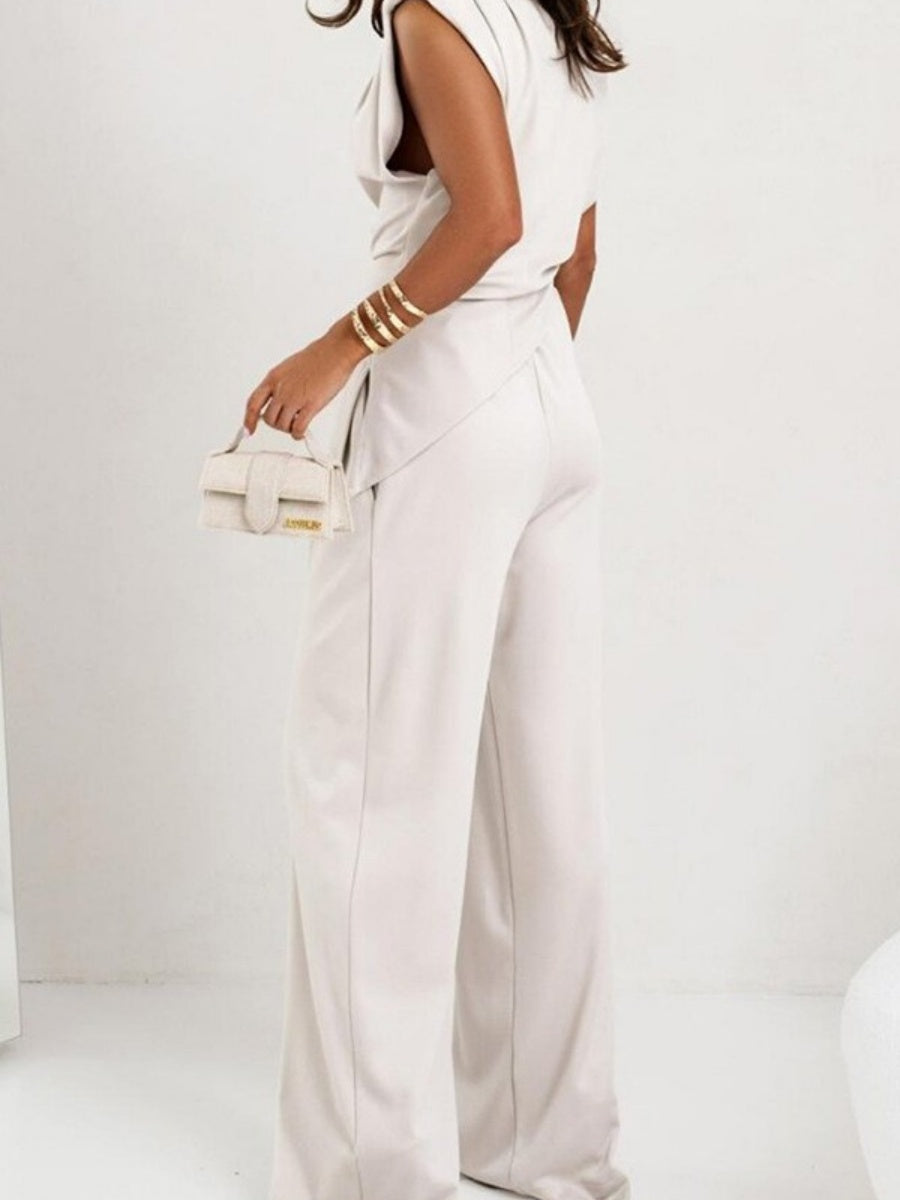 Irregular Sleeveless Tank Tops Gathering Pants 2-piece Sets
