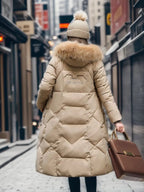 | Women's Winter Quilted Coat with Hood Trim