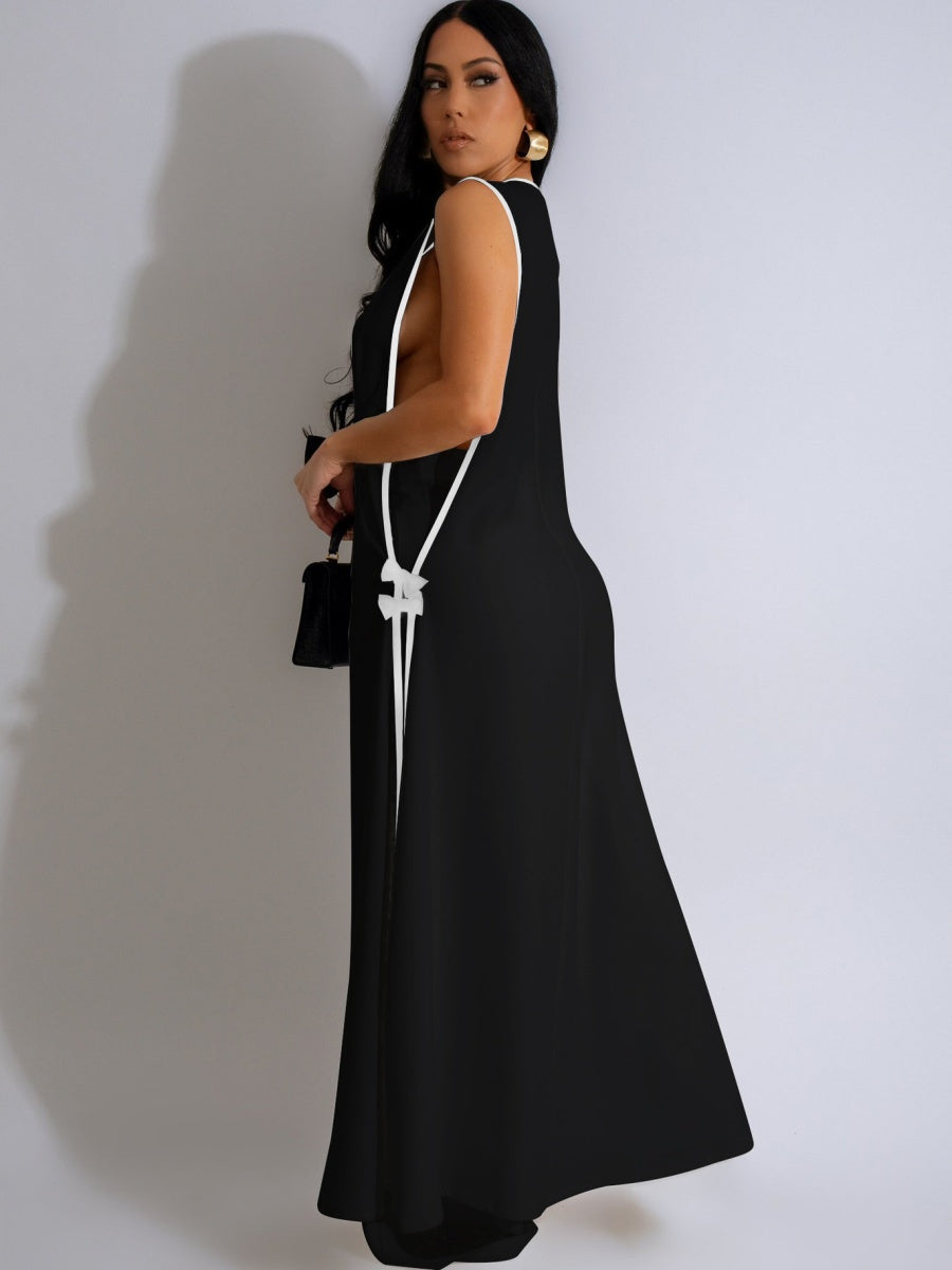 Sleeveless Butterfly Festival Long Vest Dress Wide-leg Pants Set 2-piece Sets