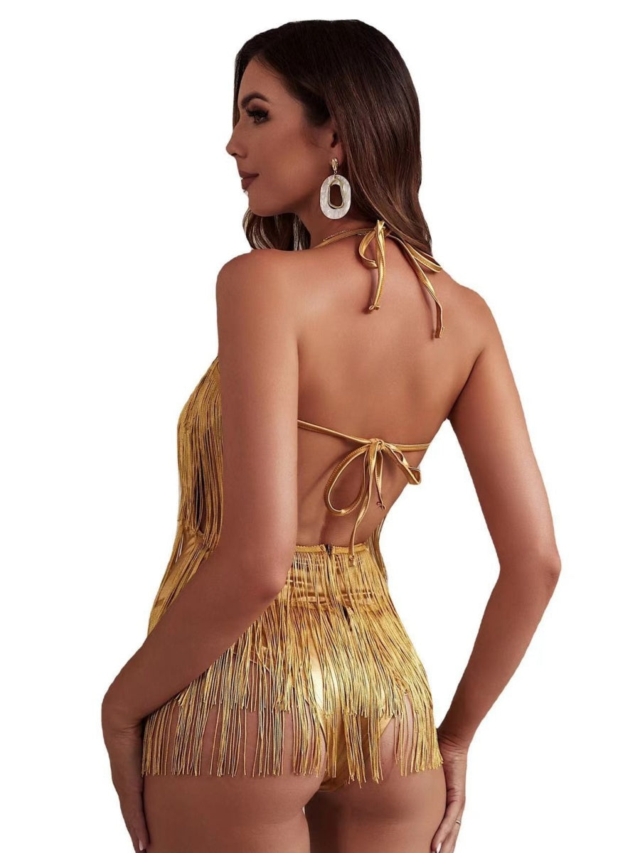 Sexy Backless Conjoined Twins Tassel Mini&Short Dresses