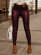 PU Leather High-waisted Hip-hugging Zipper Pants