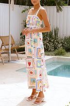 Tie Back Ric Rac Trim Unique Print Maxi Cami Holiday Dress