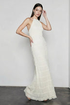 Chiffon Halter Neck Horizontal Tiered Ruched Maxi Dress
