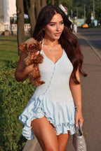 Halter Backless Button Dress