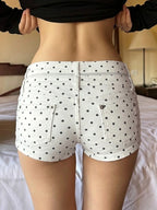 Polka-Dot Double-Waistband Denim Shorts