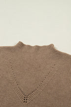 Light French Beige Solid Color Ribbed Knit Mock Neck Loose Sleeveless Sweater