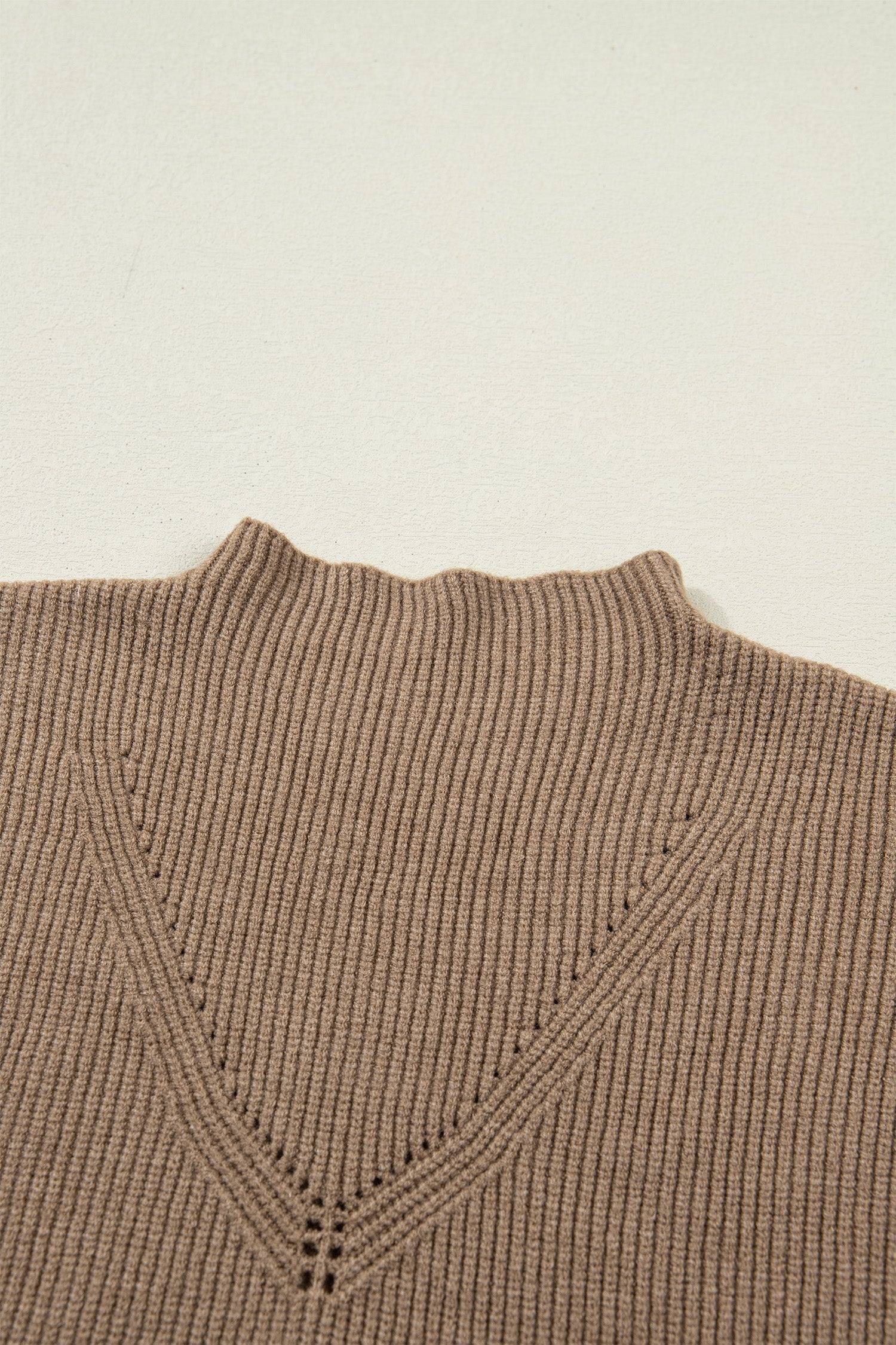 Light French Beige Solid Color Ribbed Knit Mock Neck Loose Sleeveless Sweater