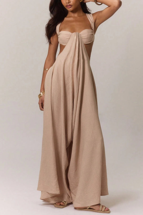 Solid Color Casual Camisole Loose Stretch Wide-leg Jumpsuit