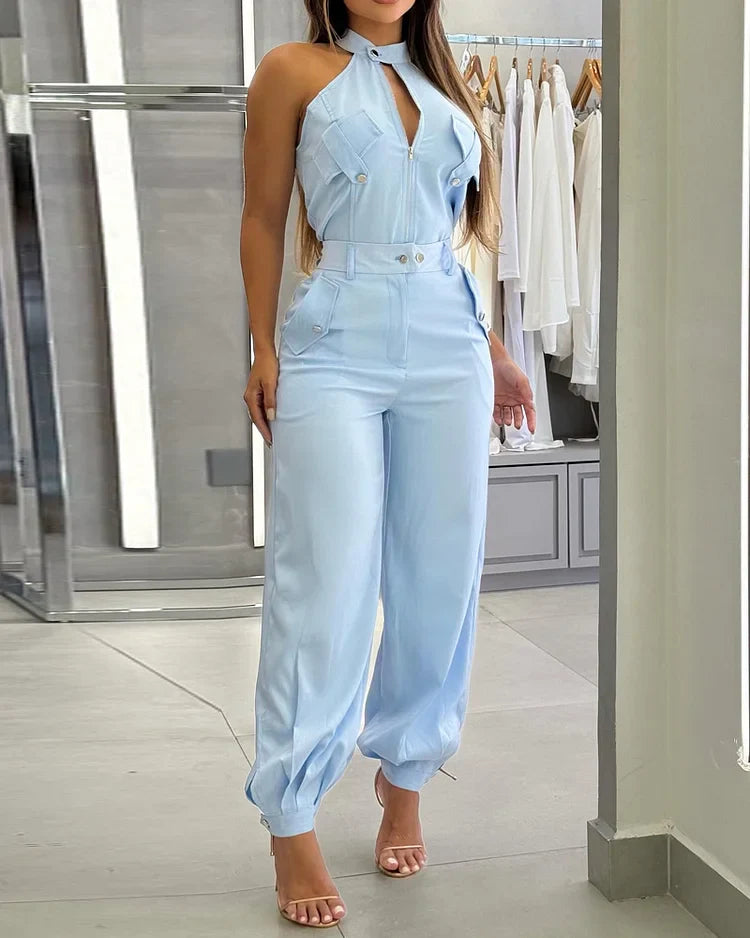 Round neck zipper fashion suit