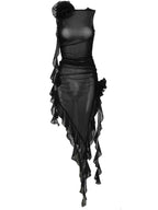 Norine Mesh Flower Midi Dress In Black