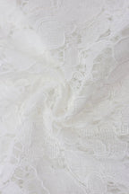White Mock Neck Padded Shoulder Floral Lace Ruched Bodycon Mini Dress