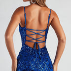 Sequin Damask Square Neck Spaghetti Strap Bodycon Mini Dress