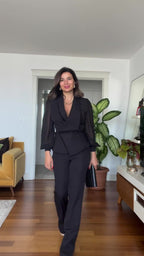 Women's Mesh Beaded Top & Wide-Leg Pants Set