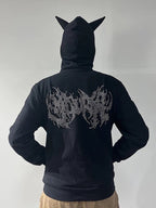 Rhinestone Hooded Loose Zipper Cardigan Hoodie