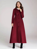 Wool Blend Coat With Hood Dark Navy A-line Flared Maxi Outerwear For Women 2026