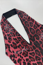 Deep V Neck Sequin Print Halter Bodycon Mini Dress