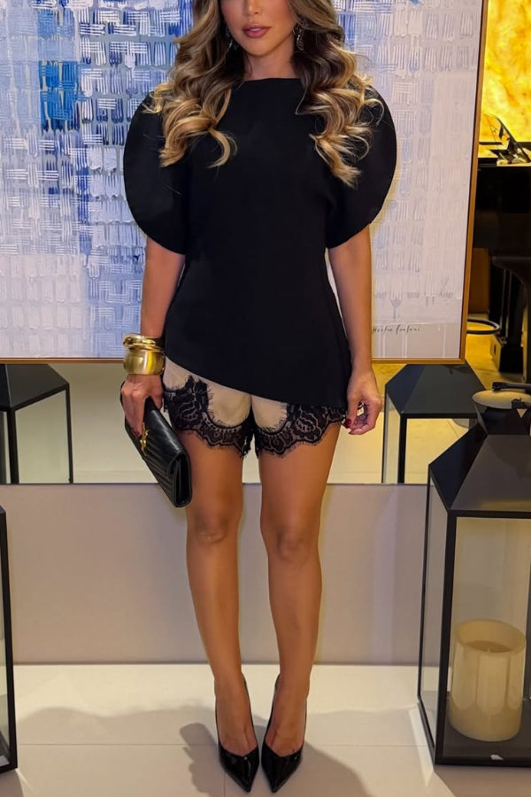 Stylish Satin Lace-trimmed Casual Drawstring Shorts